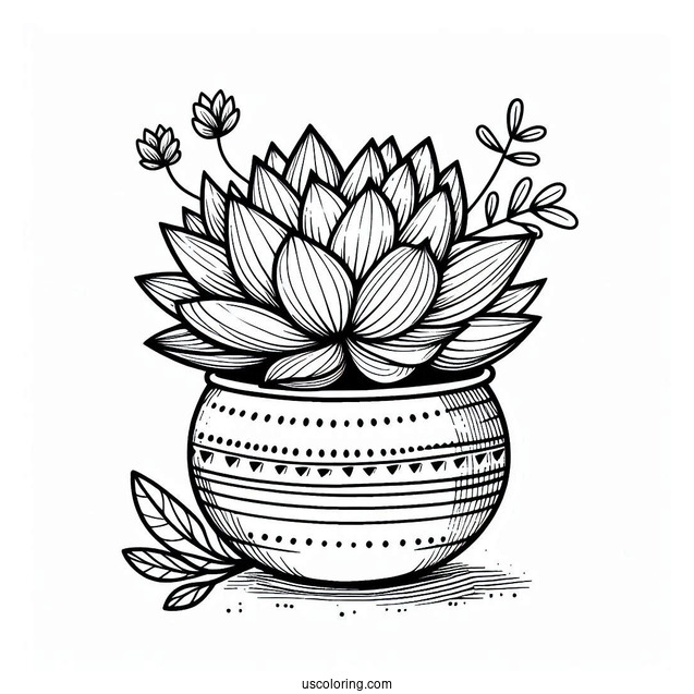 Simple Succulent Coloring Page Pot For Kids