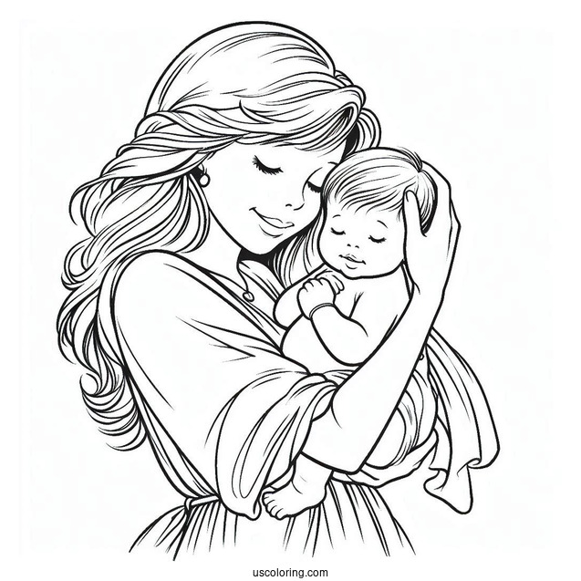 Precious Moments Coloring Page Of Mother Holding Up Baby