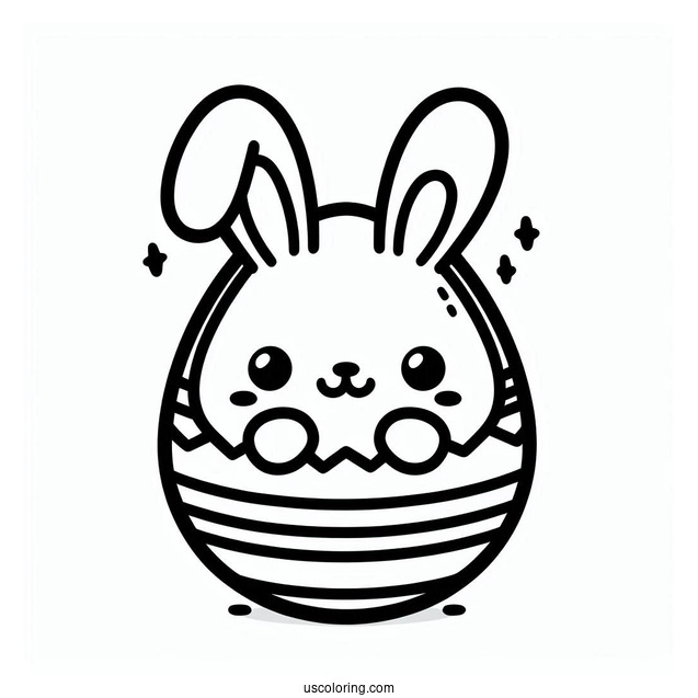 Easy Kawaii Bunny Easter Egg Coloring Page For Preschoolers