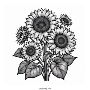 Detailed Adult Coloring Page Of Sunflowers