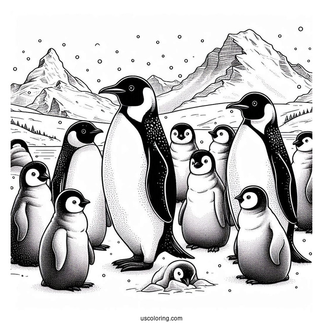 Colony Of Emperor Penguin Coloring