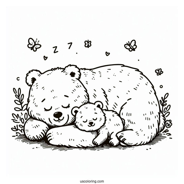 Bear Coloring Page Of Cub Sleeping On Mama Bear s Back While She s Walking