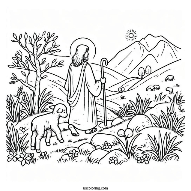 Jesus Coloring Page Finding The Missing Lamb For Kids