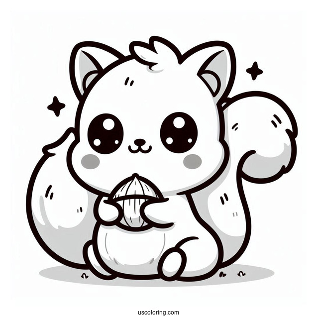 Kawaii Fluffy Squirrel Coloring Page Chewing On Nut