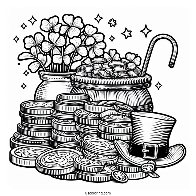 Lucky St Patrick_s Day Golden Coins To Color