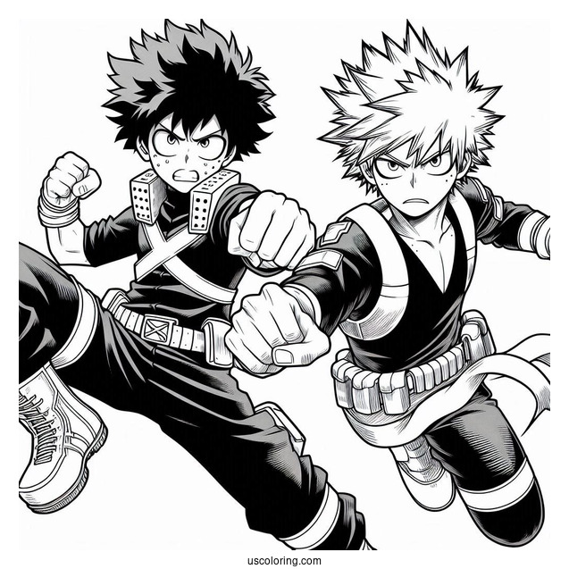 Katsuki Bakugo Fighting Alongside Deku Coloring Page