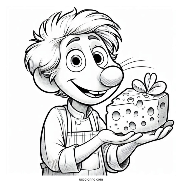 Ratatouille Coloring Page Of Happy Emile Holding A Chunk Of Cheese