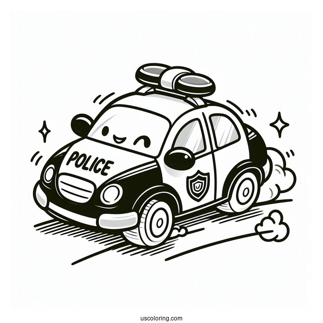 Cute Police Car Coloring Page Speeding On The Road For Kids