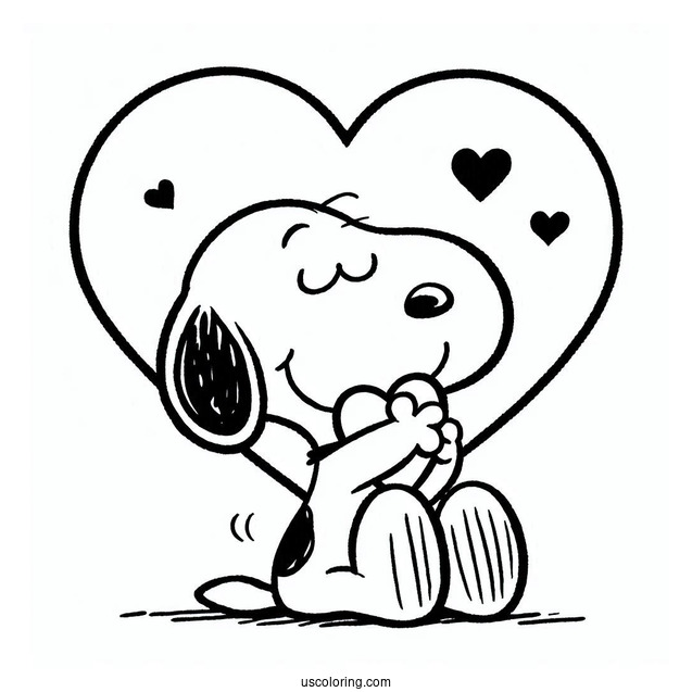 Snoopy Hugging a Big Love Heart To Color