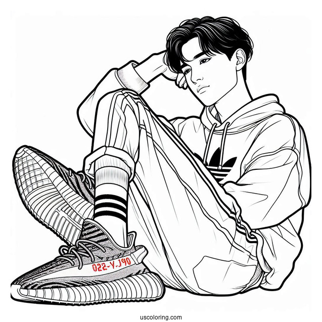 Man Wearing Yeezy Mono Safflower With Adidas Socks