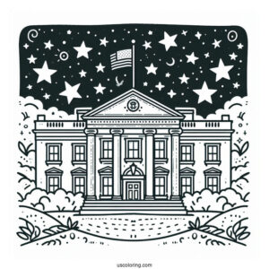President Coloring Page Of Simple White House Outline Surrounded By Stars For Kids