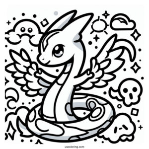 Kawaii Rayquaza Coloring Page For Kids