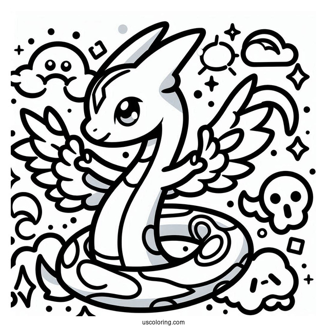 Kawaii Rayquaza Coloring Page For Kids