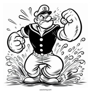 Popeye Coloring Page Punching Bluto