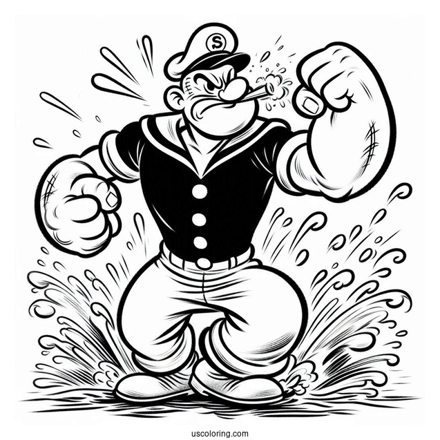 Popeye Coloring Page Punching Bluto