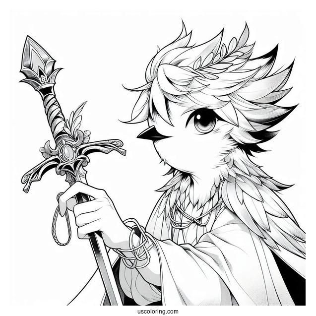 Manga Coloring Page Of Carciphona Manga Blackbird Holding Up Dagger