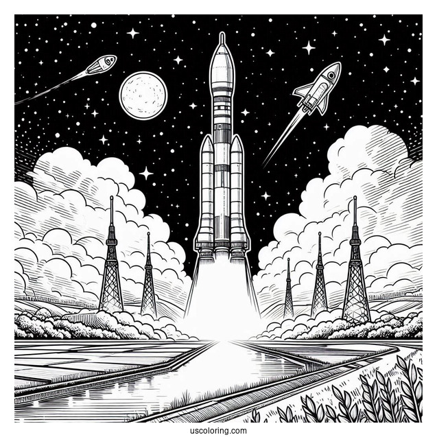 Soyuz Rocket Launching From Pad Coloring PAge