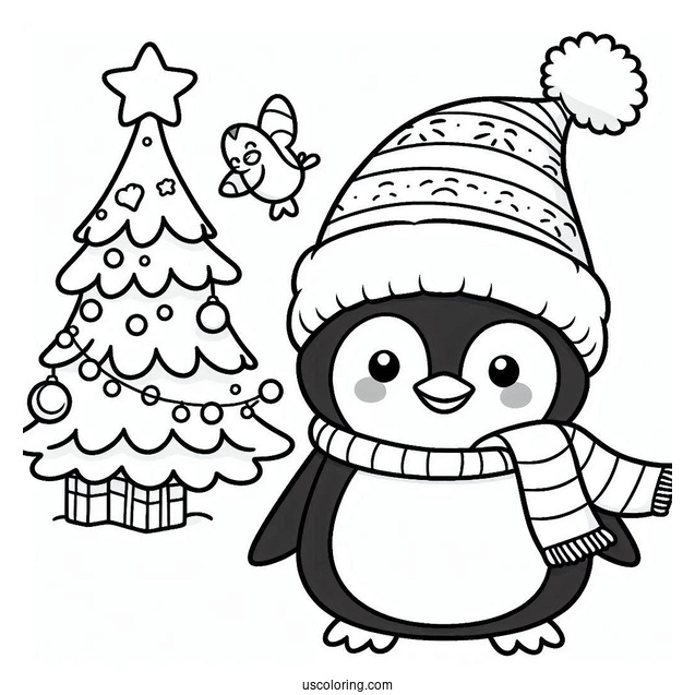 Cartoon Penguin Christmas Inspired Coloring