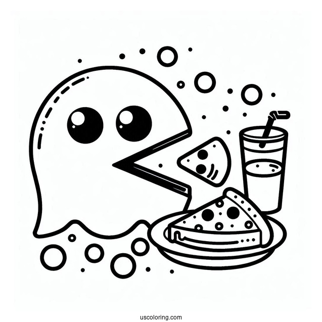 Simple Ghosts And Pac-Man Coloring Page Eating Dots