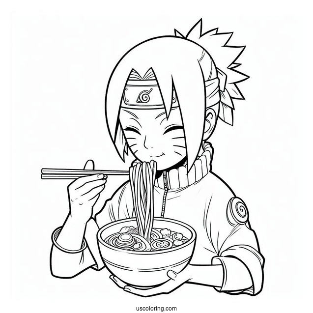 Easy Iruka And Naruto Coloring Page Eating Ramen For Kids