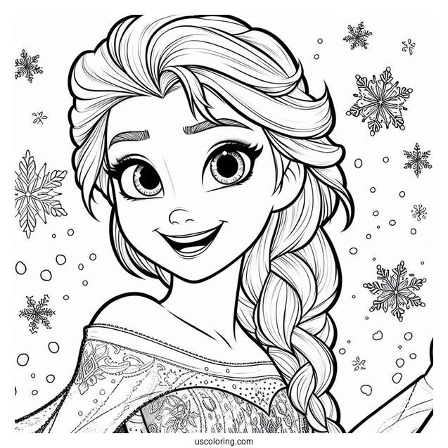 Elsa Smiling While Snowing To Color