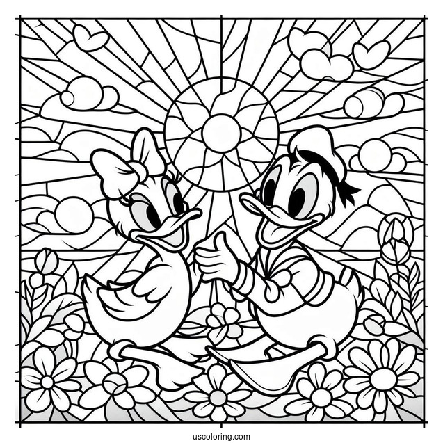 Easy Donald Duck And Daisy Duck Stained Glass Coloring Page For Kids