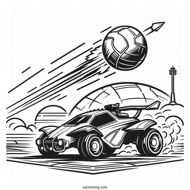 Rocket League Coloring Page Ball Flying Towards A Battle Car