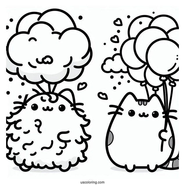 Stormy And Pusheen Holding Balloons To Color
