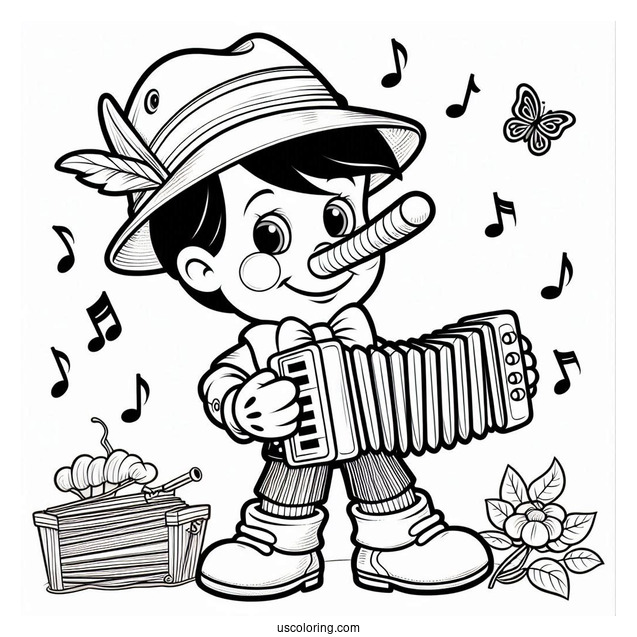 Pinocchio Coloring Page Of Playing The Accordion