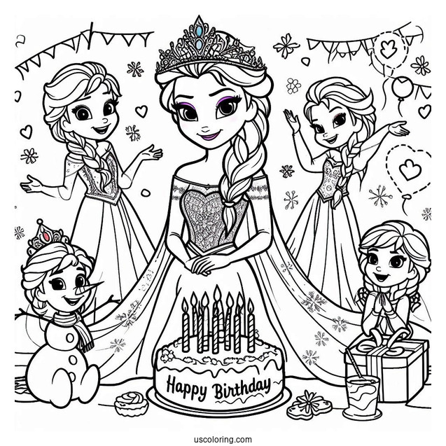 Happy Birthday Elsa Coloring Sheet
