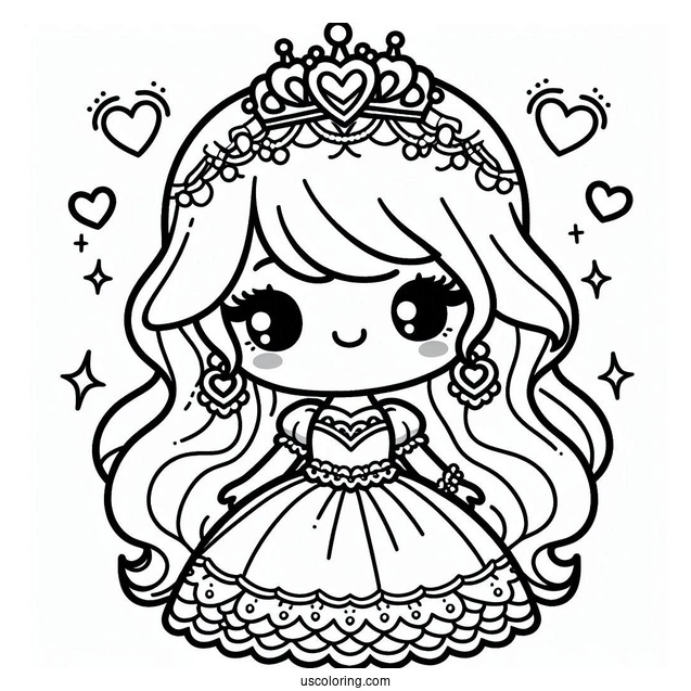 Kawaii Little Princess Coloring Page For Preschoolers