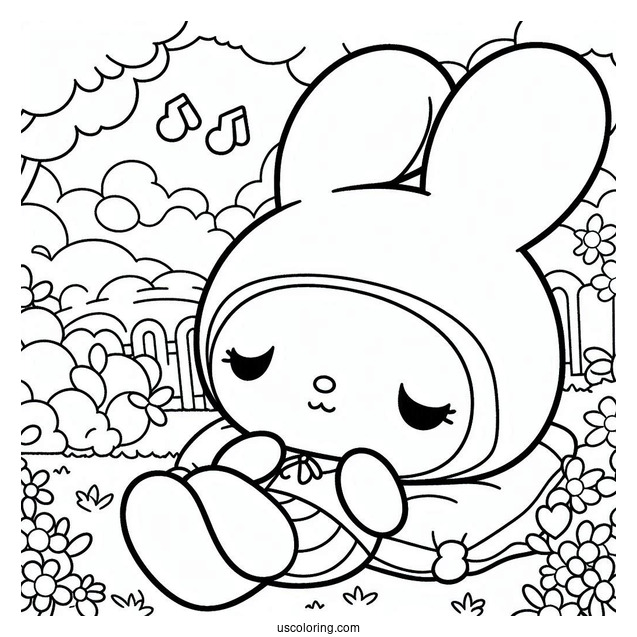 My Melody Coloring Page Napping In Garden For Kids