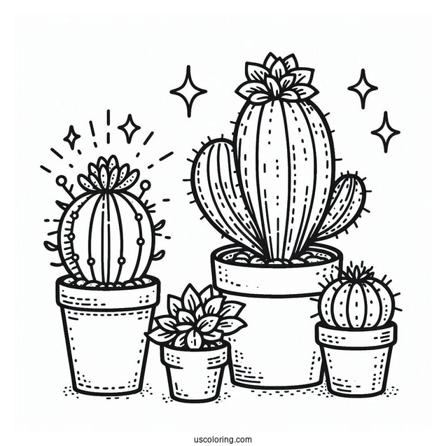 Little Cactus Plant In Pot To Color