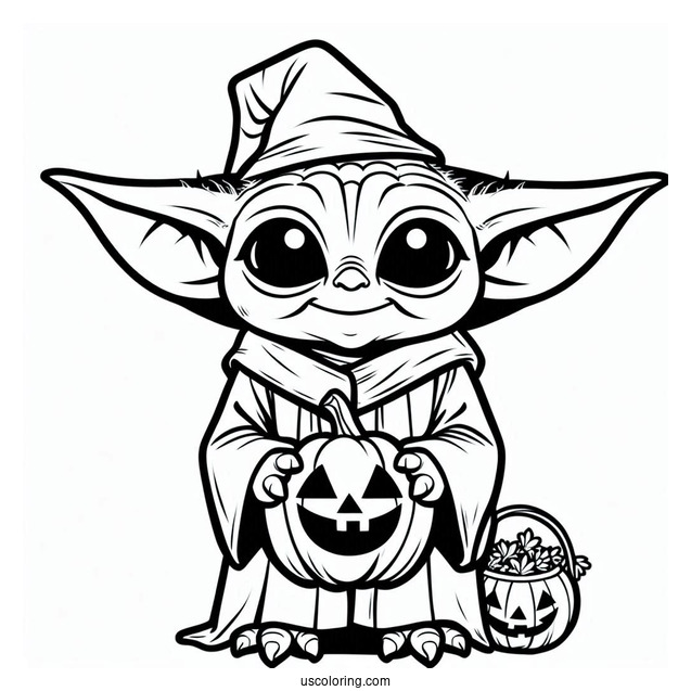 Happy Halloween Baby Yoda To Color