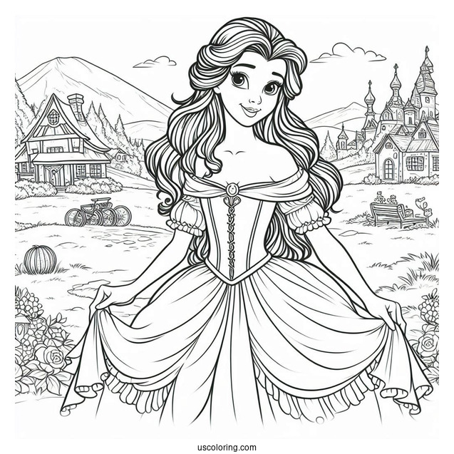 Belle Wearing Blue Dress In The Village
