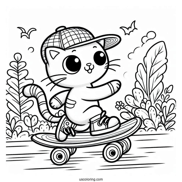 Pete The Cat Riding a Skateboard To Color