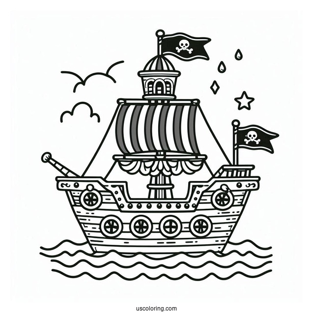 Super Cute Pirate Ship Coloring Page For Preschoolers