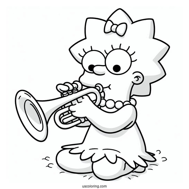 Simpsons Coloring Pages Of Adorable Lisa Simpson Playing The Trumpet For Kids