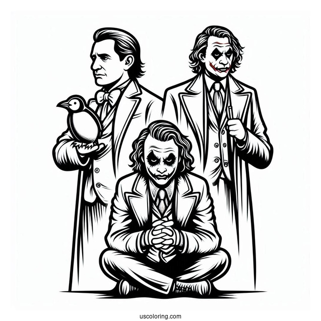 Joker Coloring Page With Penguin And Riddler