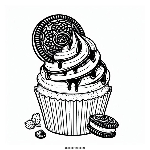 Cupcake With Melting Chocolate And Oreo To Color