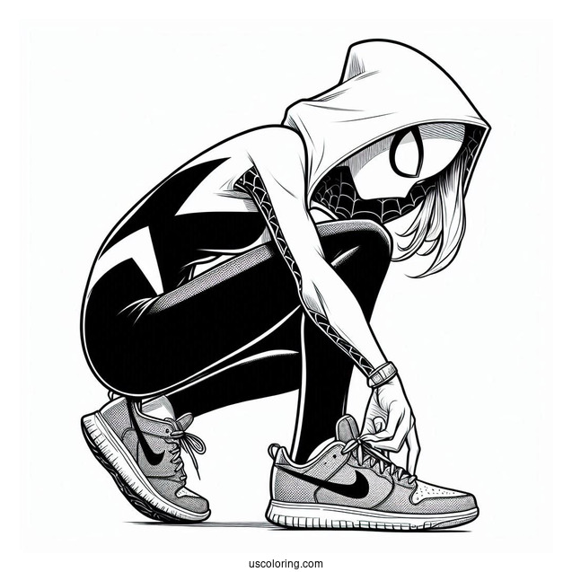 Miles Morales And Spider-Gwen Coloring Page Wearing Nikes