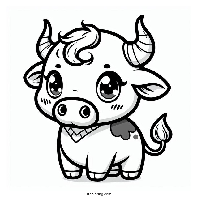 Cute Chibi Bull Coloring In For Preschoolers