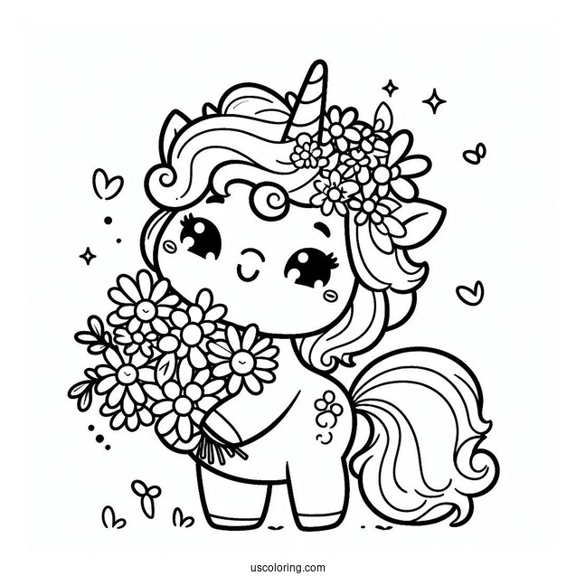 Smiling Critters Coloring Page Of CraftyCorn With Flowers For Kids