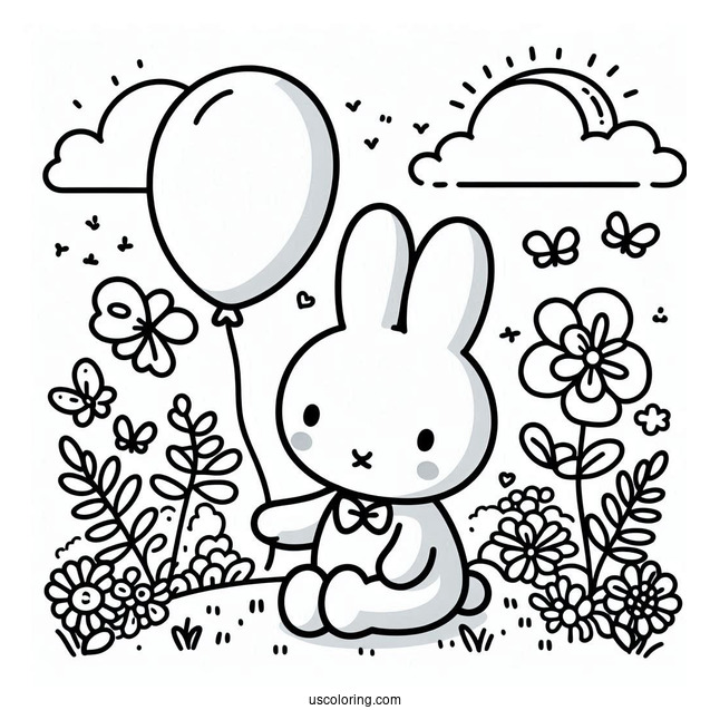 Miffy Coloring Page Holding Balloon In The Garden