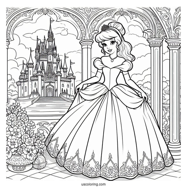 Princess Coloring Page Of Cinderella Inside Castle