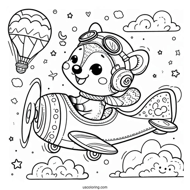 Smiling Critters Coloring Page On A Flying Car