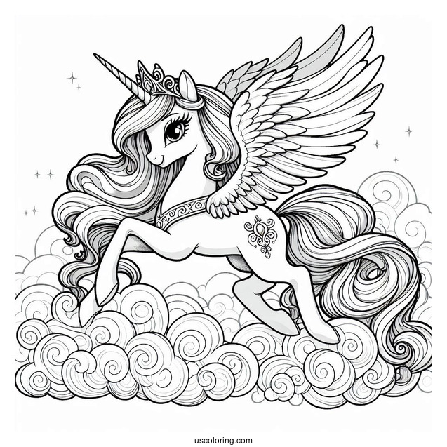 Majestic Princess Celestia Coloring Page Flying In The Clouds