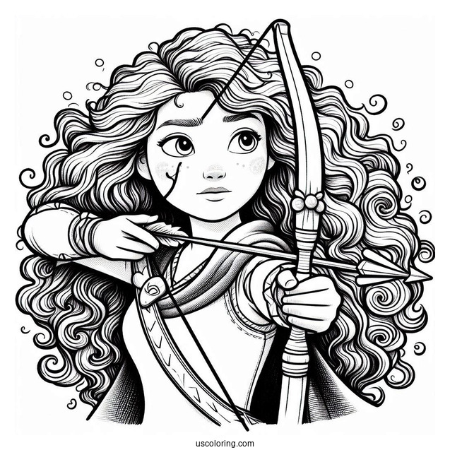 Pixar Coloring Page of Merida From Brave Holding Bow