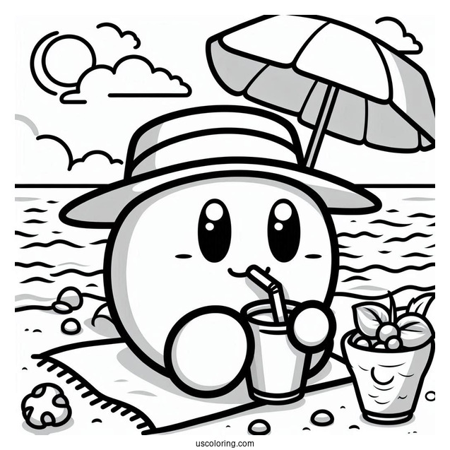 Shy Guy Coloring Page Drinking Beverage At The Beach