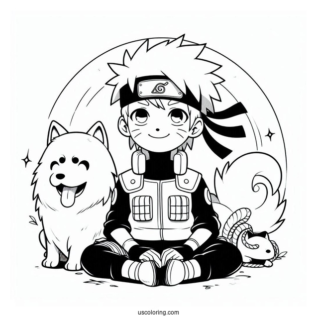 Hatake Kakashi Coloring Page With Pakun And His Dog Pack